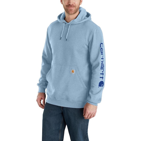 Carhartt Men's Large Alpine Blue Heather Cotton/Polyster Loose Fit Mid-Weight Logo Sleeve Graphic Sweatshirt