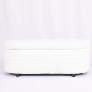 49.6 in. Wide White Teddy Fabric Upholstered Rectangle Ottoman with Storage