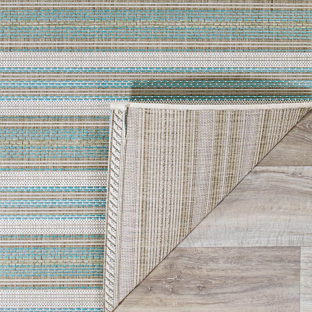 Monaco Blue Mist/Ivory Flat Woven Synthetic 4' x 5' Area Rug