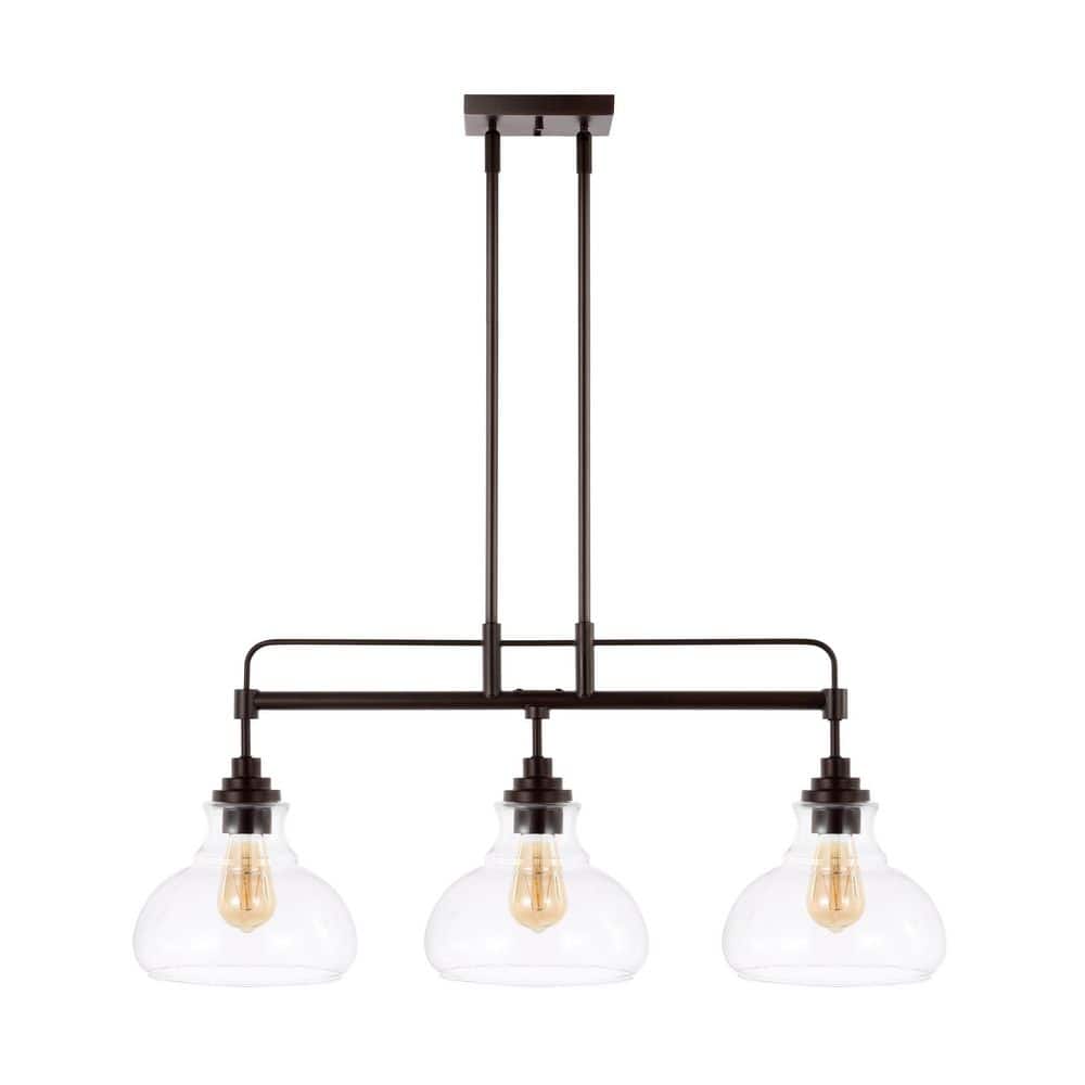 Marlowe 32.5" Oil-Rubbed Bronze 3-Light Industrial Farmhouse LED Pendant