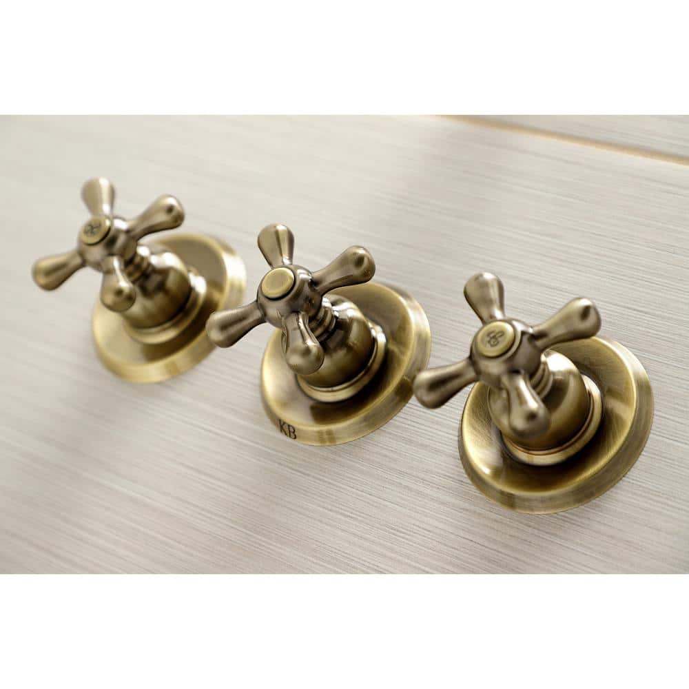 Antique Brass Victorian Triple-Handle Tub and Shower Faucet