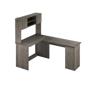 70.8 in. W L-Shape Dark Gray Wood Grain No Drawer Computer Desk with Open Shelves and 3 with Door Storage Cabinet