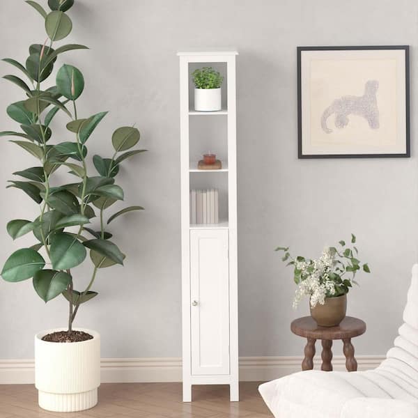 11 in. W x 11 in. D x 65 in. H White Linen Cabinet, Bathroom Storage Cabinet, Slim 1-Door Freestanding Bathroom Cabinet