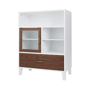 Tyler 26 in. W x 13 in. D x 34.17 in. H Walnut/White Modern Freestanding Wooden Floor Storage Linen Cabinet