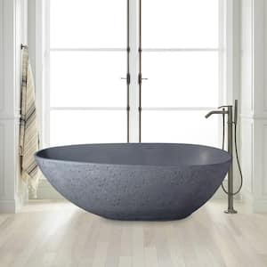 Chambery 67 in. x 34 in. Solid Surface Resin Stone Flatbottom Freestanding Bathtub in Grey
