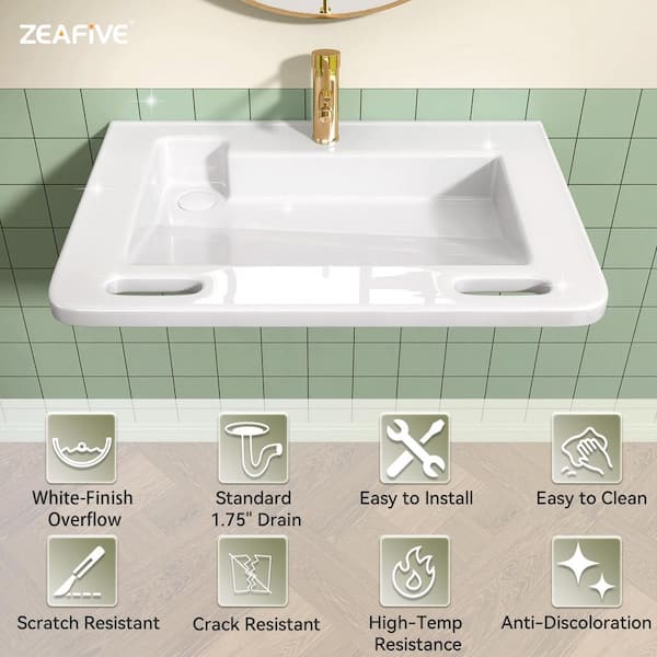Zeafive 31.5 in. ADA Compliant Ceramic Sink Wall-Hung Accessible