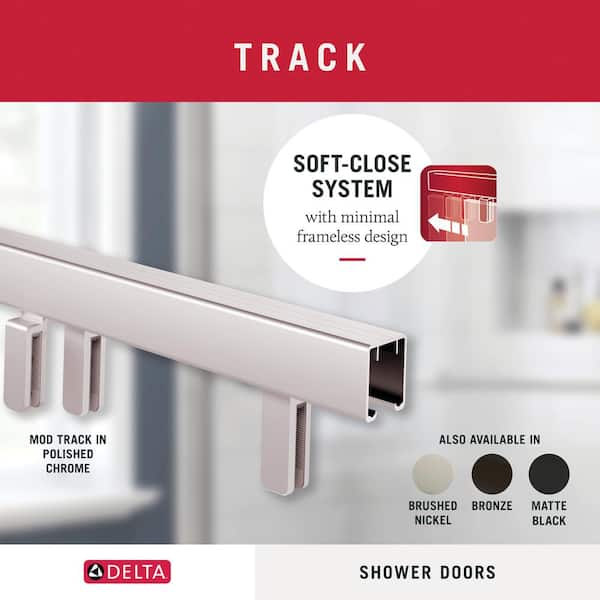 Mod 60 in W x 2.3 in D Frameless Soft-Close Sliding Bathtub Hardware Track Assembly Kit, Chrome (For 1/4 in.(6mm) Glass)
