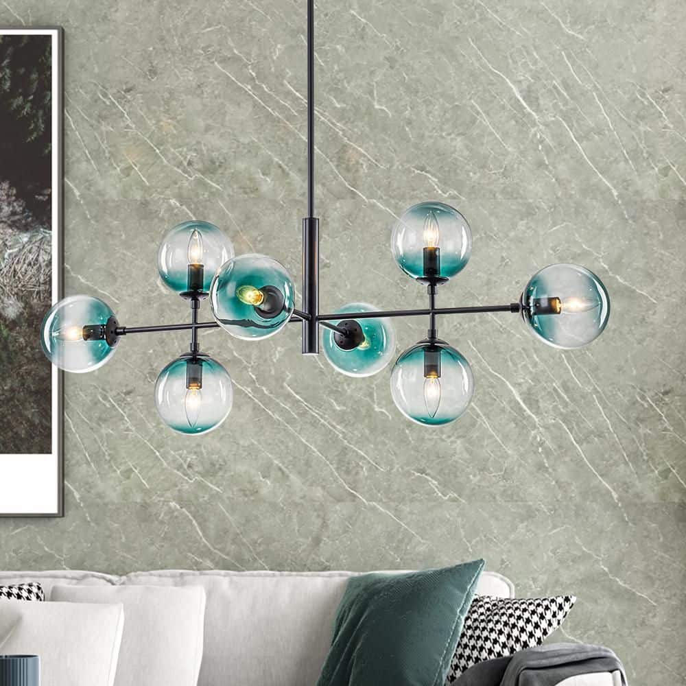Dimma 8-Light 43.3-in.W Matte Black with Gradient Blue Tinted Glass Chandelier Linear Rectangular Kitchen Island Light price history on PriceWatchPro