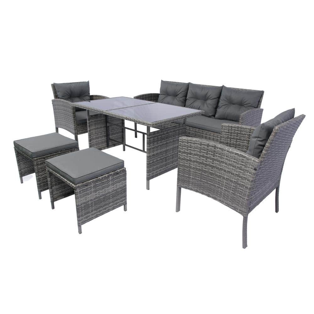 Zeus & Ruta 6-Piece Gray Wicker Outdoor Sectional Set Backyard ...