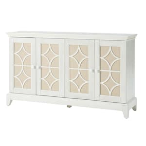 Eusebio White Wood Farmhouse 56 in. Wide Sideboard with Adjustable Shelves