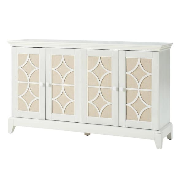 Eusebio White Wood Farmhouse 56 in. Wide Sideboard with Adjustable Shelves