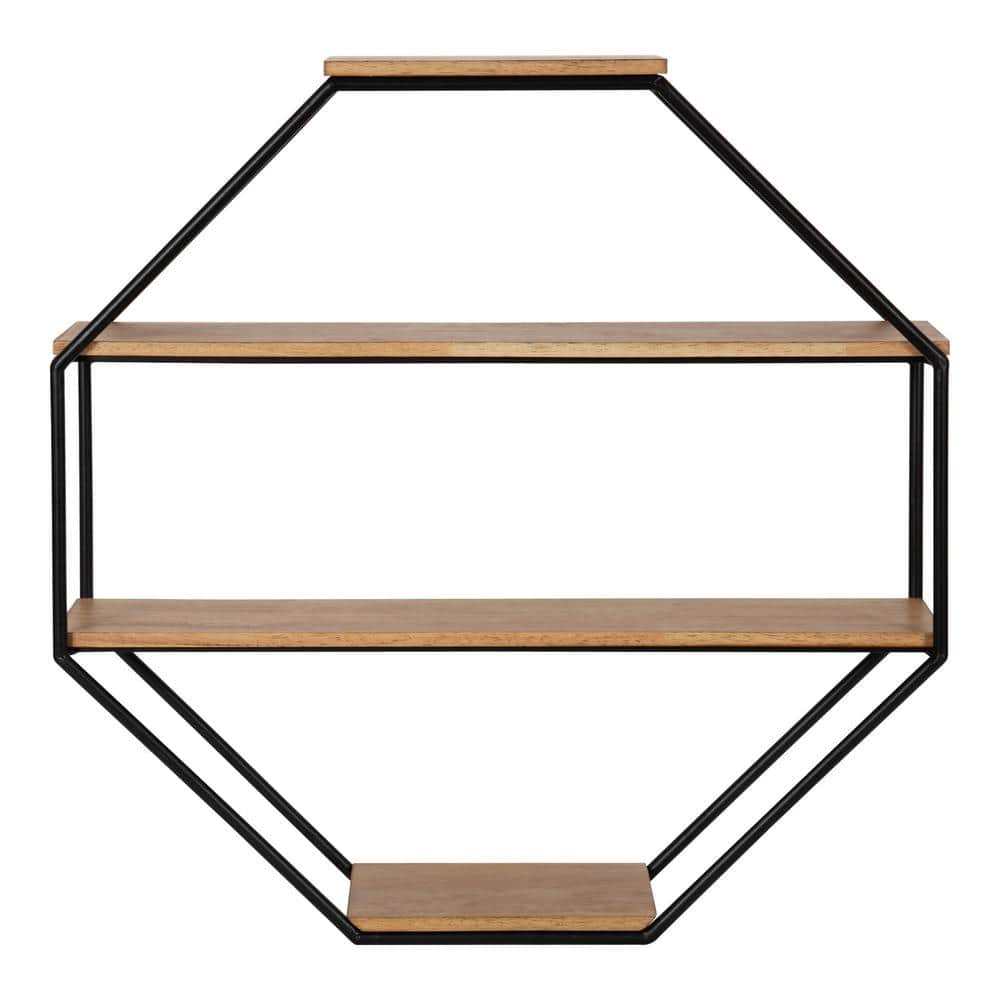 Lintz Rustic Brown Octagon Floating Wall Shelf, 26.25x27.2 in