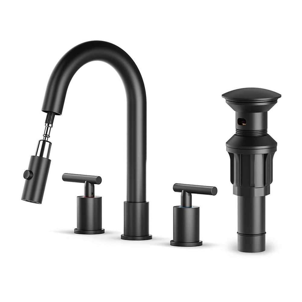 1-Piece Pull Down Bathroom Faucet in Matte Black with Pop-Up Drain, 8 in. Widespread Bathroom Faucet with Supply Lines price history on PriceWatchPro