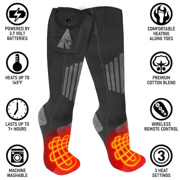 ACTIONHEAT Unisex XX-Large Grey Cotton 3.7-Volt Rechargeable Heated Socks  with Remote AH-SK-3V-C-XXL - The Home Depot