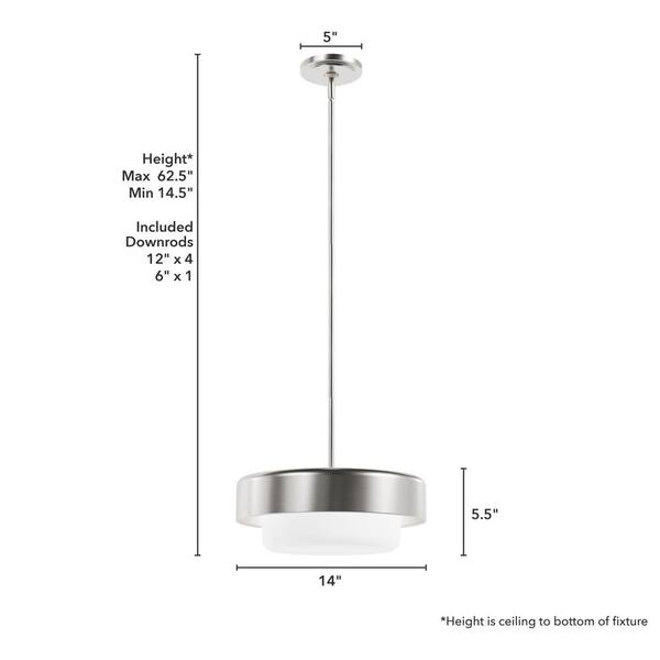 Hunter - Station 2-Light Brushed Nickel Shaded Pendant Light with Cased White Glass Shade