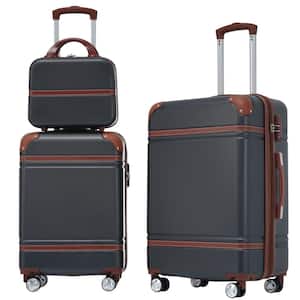 Black Lightweight 3-Piece Expandable ABS Hardshell Spinner 20" + 24" Luggage Set with Cosmetic Case, 3-Digit TSA Lock