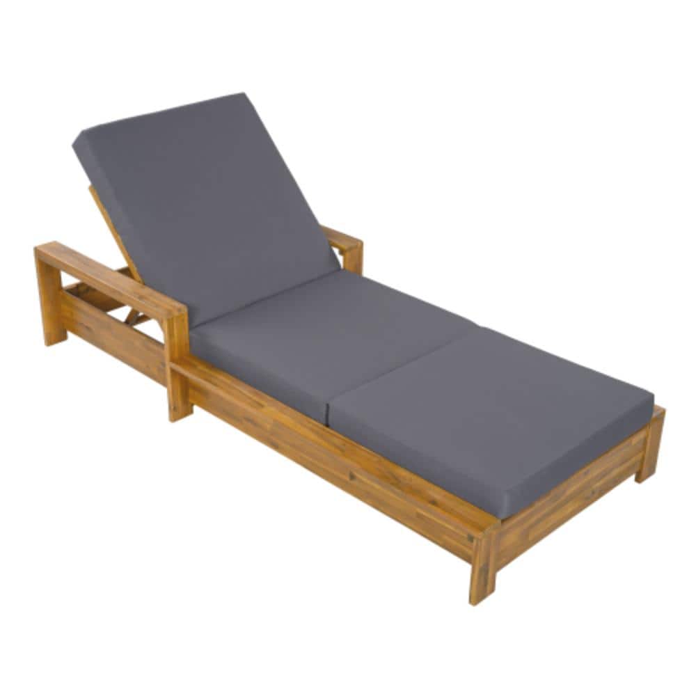 Brown 1-Piece Acacia Wood Outdoor Patio Chaise Lounge with Dark Gray Cushions price history on PriceWatchPro