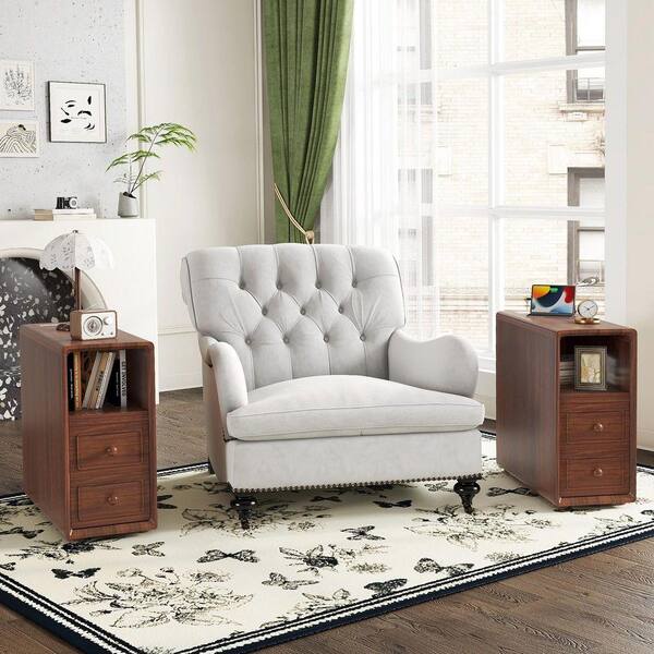 anpport Vintage 23.6 in. Walnut Rectangle Wood End Table with Open