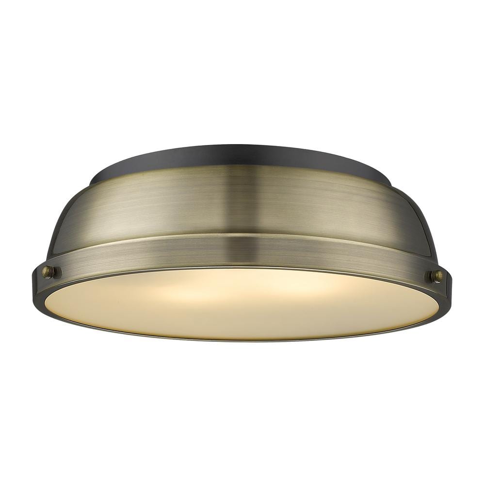 Duncan 14 in. 2-Light Matte Black Flush Mount with Aged Brass Shade price history on PriceWatchPro