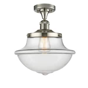 Oxford 11.75 in. 1-Light Polished Nickel Semi-Flush Mount with Clear Glass Shade