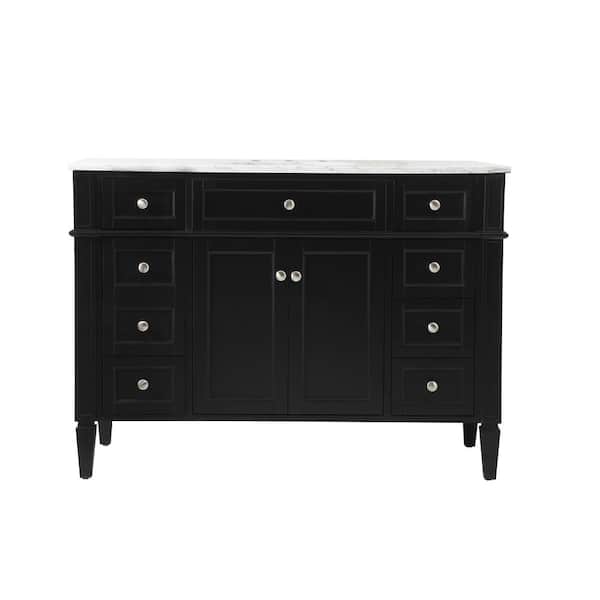 Unbranded Simply Living 48 in. W x 21.5 in. D x 35 in. H Bath Vanity in Black with Carrara White Marble Top