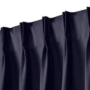 Peacoat Blue Sateen Solid 30 in. W x 84 in. L Noise Cancelling Thermal Pinch Pleat Blackout Curtain (Set of 2)