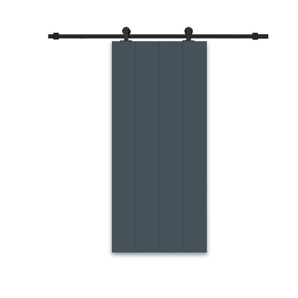 CALHOME 30 in. x 84 in. Charcoal Gray Painted Composite MDF Paneled Interior Sliding Barn Door with Hardware Kit