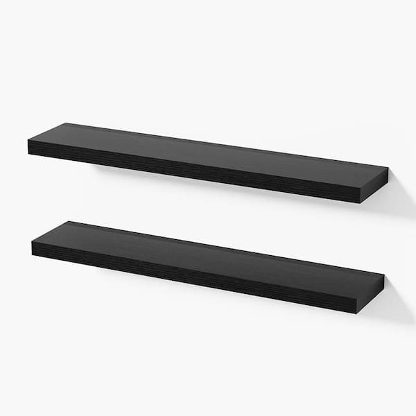 35.4 in. W x 7.1 in. D Black Wooden Floating Decorative Wall Shelf for Bathroom, Bedroom, Living Room (2-Pack)