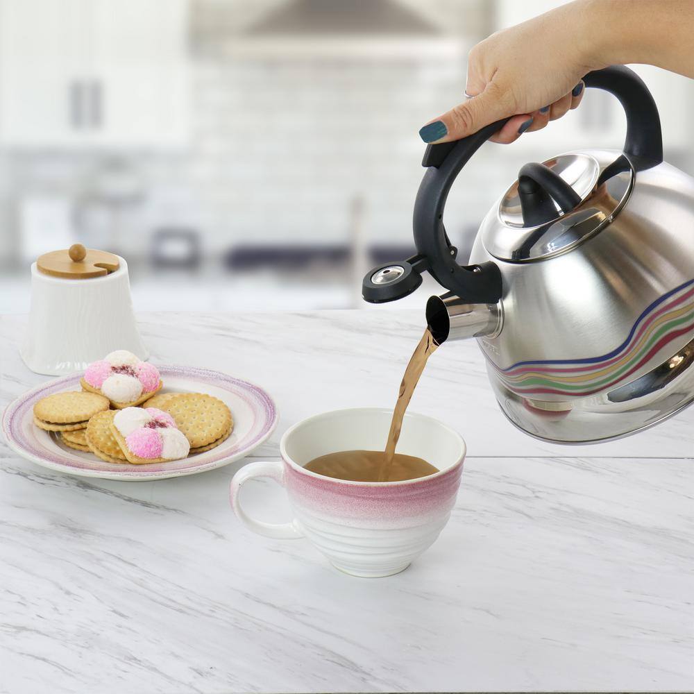Cagliari 1.75 Quart Stainless Steel Whistling Tea Kettle with Color Changing Stripes