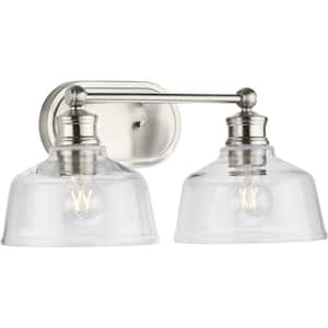 Singleton 17 in. 2-Light Brushed Nickel Vanity Light with Clear Glass Shades