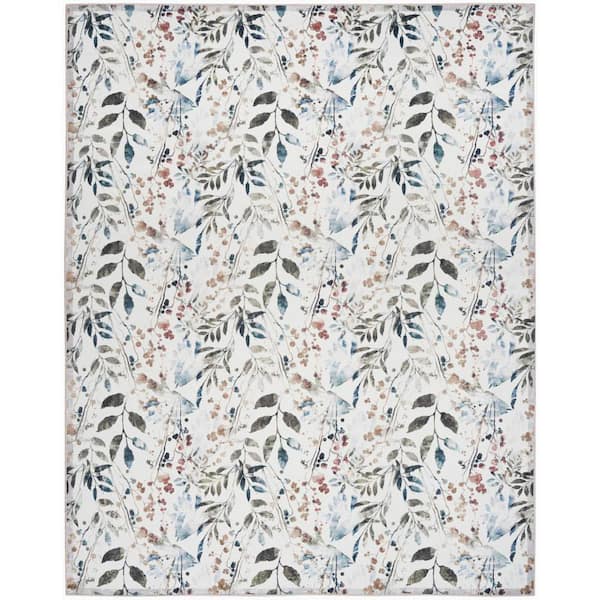 Washables Ivory Multicolor 8 ft. x 10 ft. Botanical Traditional Area Rug