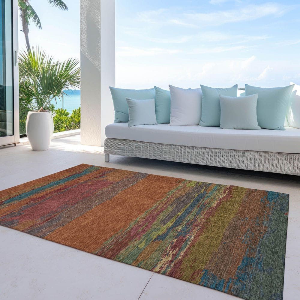 Terracotta Multicolor Synthetic Washable Rectangular Rug 2'6" x 3'10"