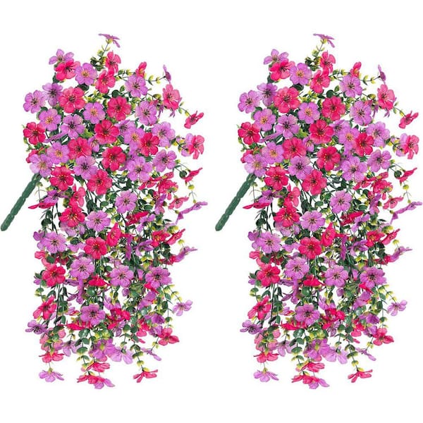 19.3 in. Purple Pink Outdoor Artificial Daisy Flower 2-Pieces
