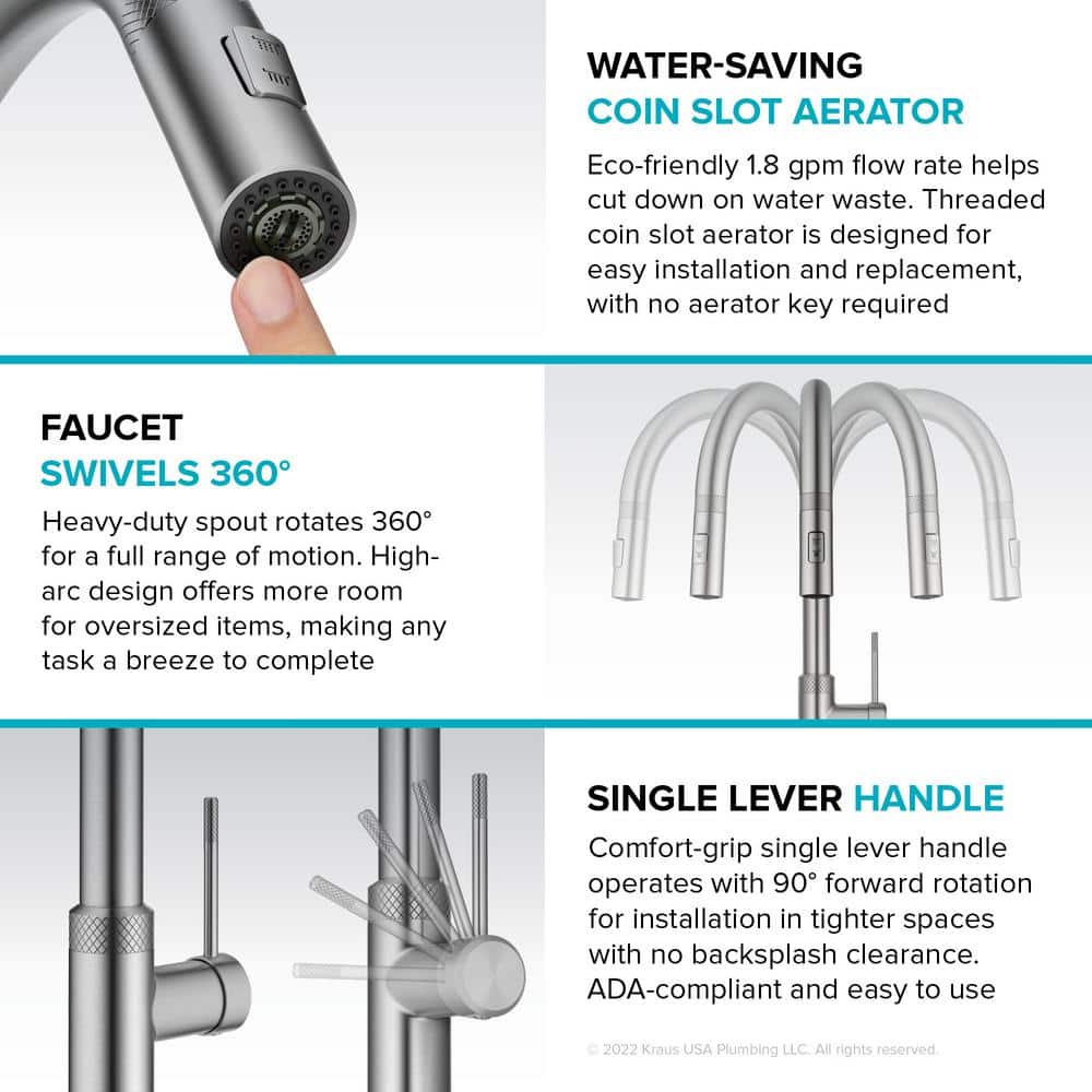 Matte Black High-Arc Single Handle Kitchen Faucet with Pull-out Spray