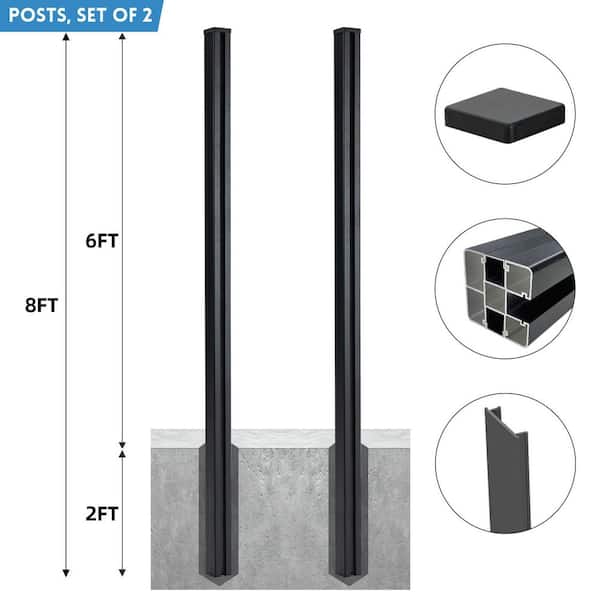 Composite Fence Series 2.8 in. x 2.8 in. x 8 ft. Aluminum In-Ground Fence Post in Black 2-pack