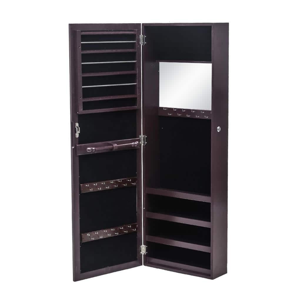 Outopee Full Surface Wall Mounted Brown Jewelry Armoires Cabinet with Inner  Mirror and 3-Color LED 43 in. H x 15 in. W x in. D 302558801505 The  Home Depot