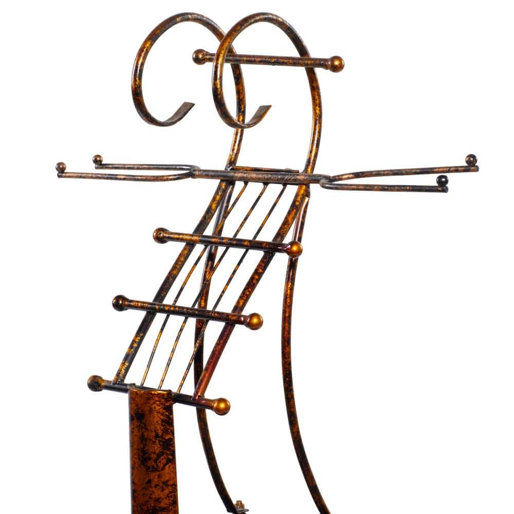 Antique Brass Cello Shaped Metal Wine Rack with Leaf Pattern