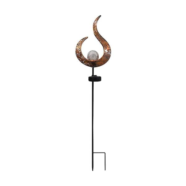 Joyfy 30.5 in. H Bronze Metal Solar Powered Garden Outdoor Crackle Glass Globe Stakes w/Warm White Decorative Lights(Set of 2)