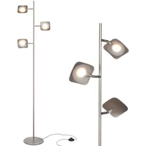 Tree 60 in. Brushed Nickel Industrial 3-Light 3-Way Dimming LED Floor Lamp with 3 Adjustable Spot Lights