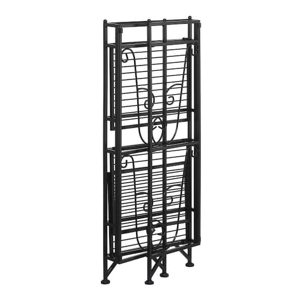 32.5 Xtra Storage 3 Tier Wide Folding Metal Shelf Black