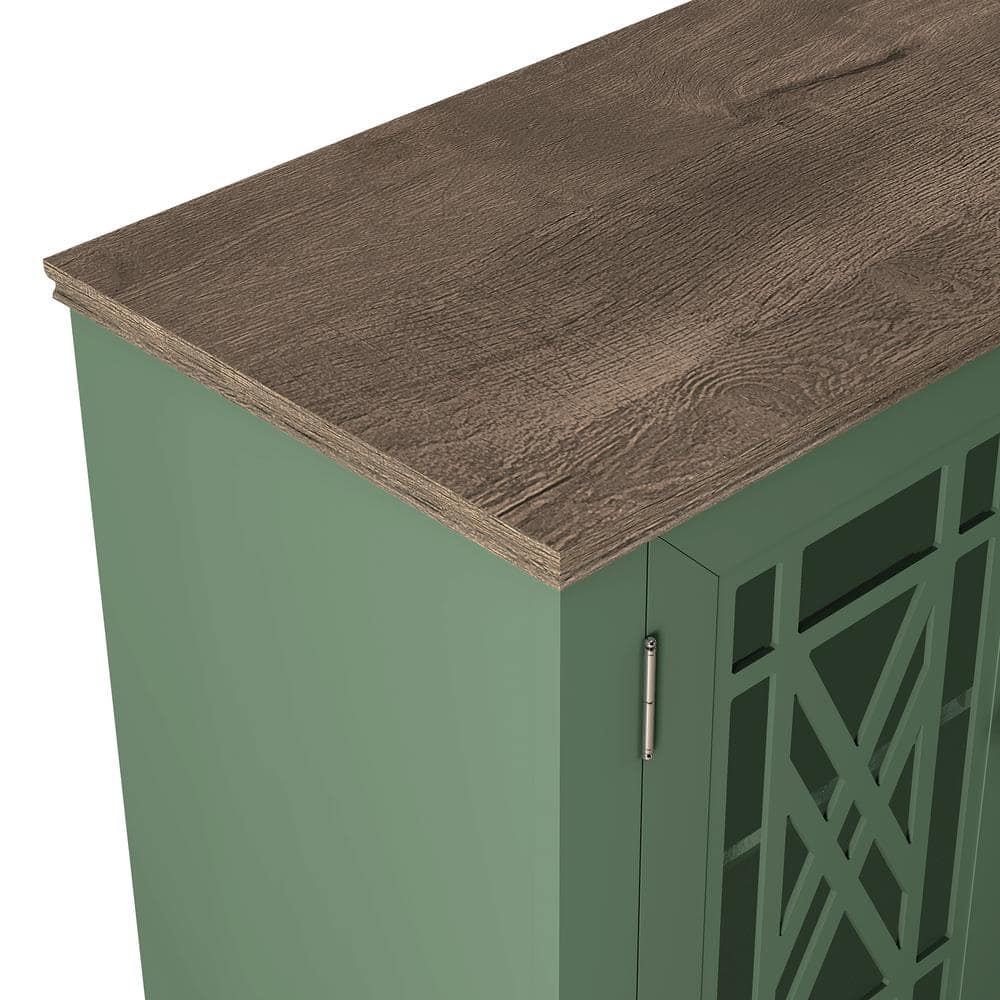 Green Vintage Style Wood Buffet Sideboard Cabinet with Glass Doors