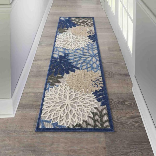 Blue/Multicolor 2 ft. x 12 ft. Runner Rug Polypropylene