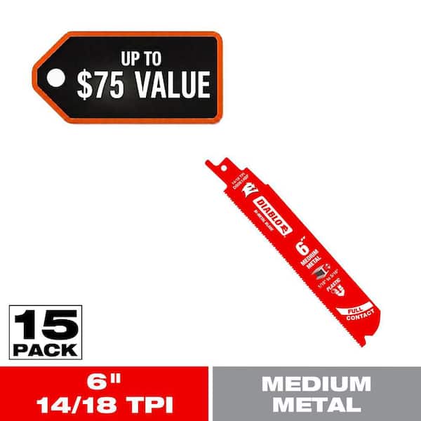 6 in. 14/18 TPI Bi-Metal Reciprocating Saw Blades for Medium Metal (5-Pack)