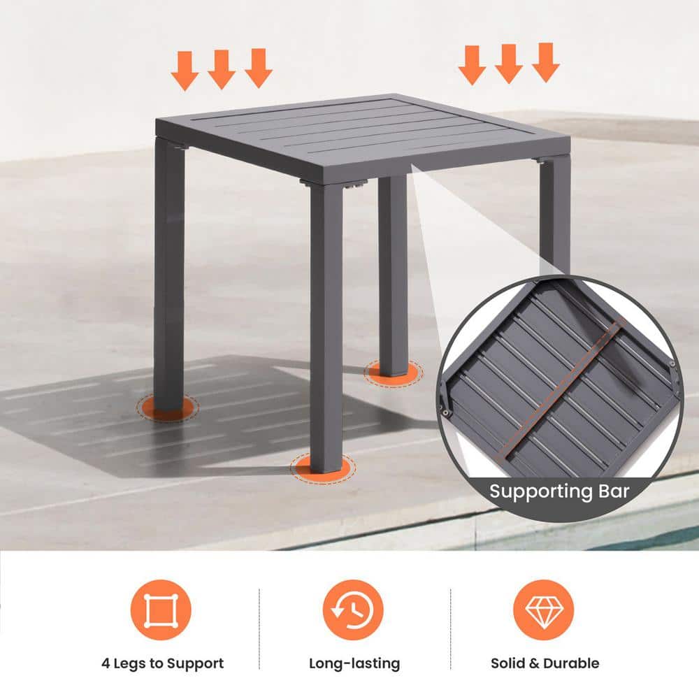 Light Gray Aluminum Outdoor Square Side Table 15.83"