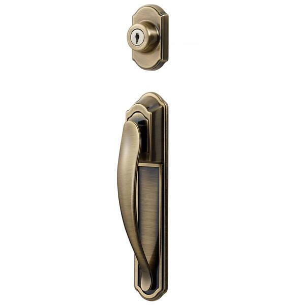 IDEAL SECURITY Antique Brass Coated Deluxe Storm and Screen Pull Handle and Keyed Deadbolt