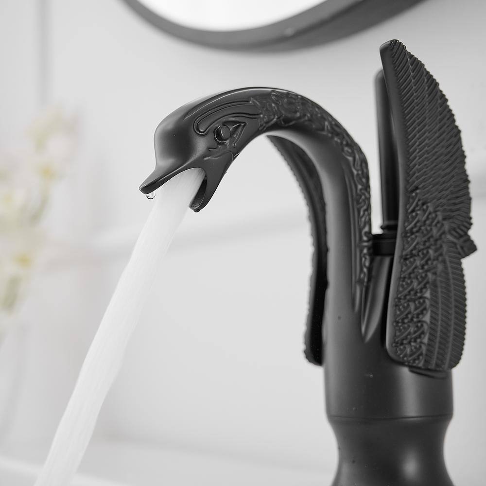 Matte Black Swan Single Hole Bathroom Faucet with Metal Drain