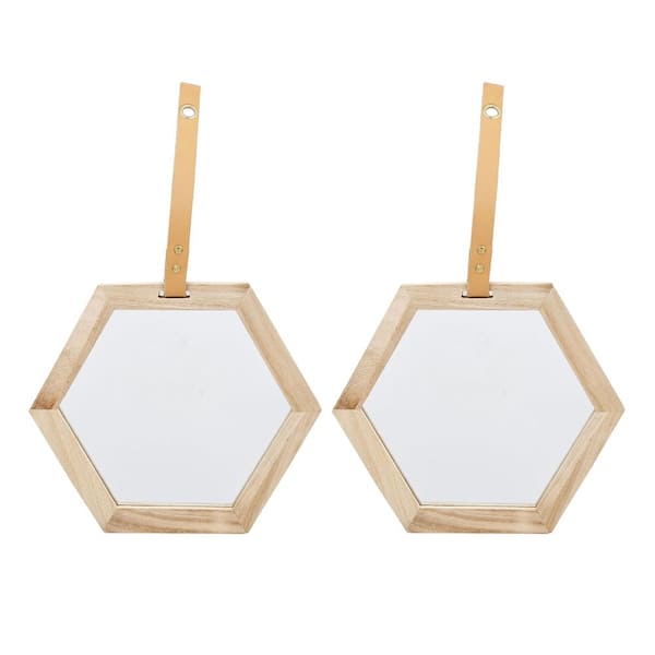 2-Piece Brown Wood 11 in W x 10 in. H Harlan Hexagon Mirror