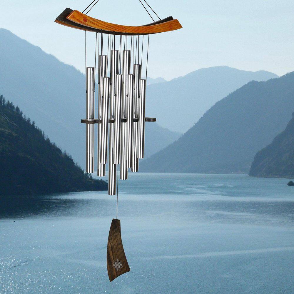 Medium Silver Aluminum Healing Wind Chime with Ash Wood Top