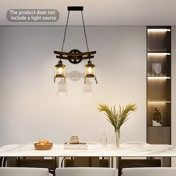 OUKANING 2-Light Brown Retro Industrial Gear Shape Farmhouse