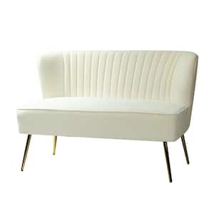 Carmita 47 in. Ivory Golden Base Velvet Tufted 2-Seats Loveseats Sofa